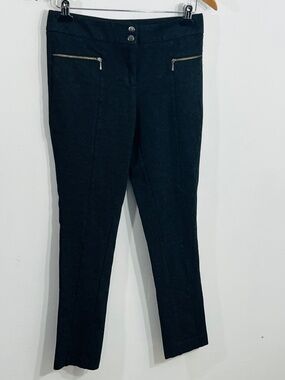 Thalian Gray Pull On Trouser Leggings Double Button Small Zipper Pockets